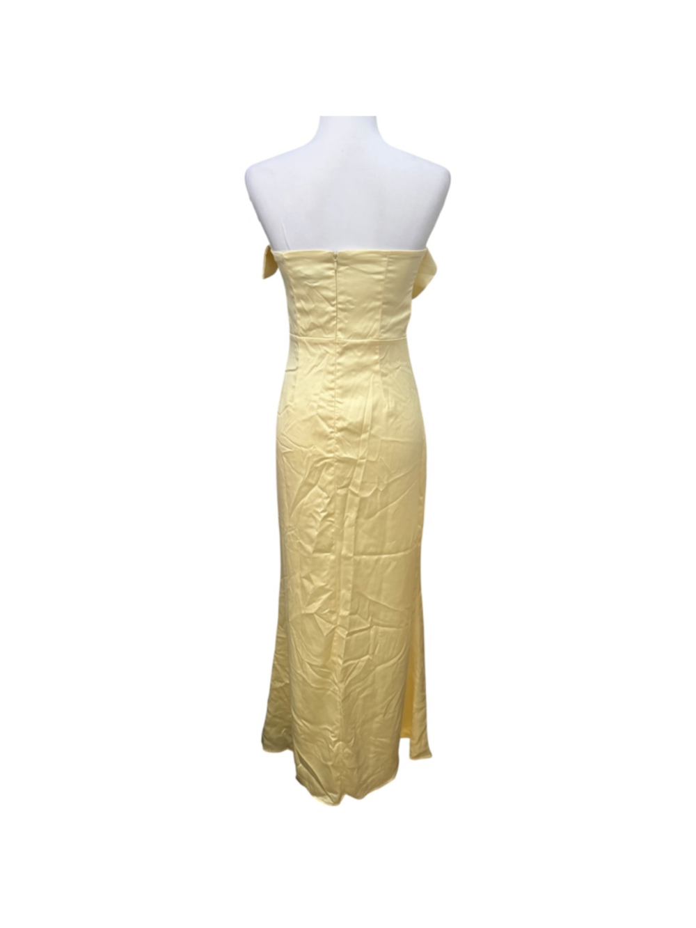 Lulus Yellow Satin Strapless Ruffle Maxi Dress Women’s Small NWT Formal Gown - Picture 3 of 4